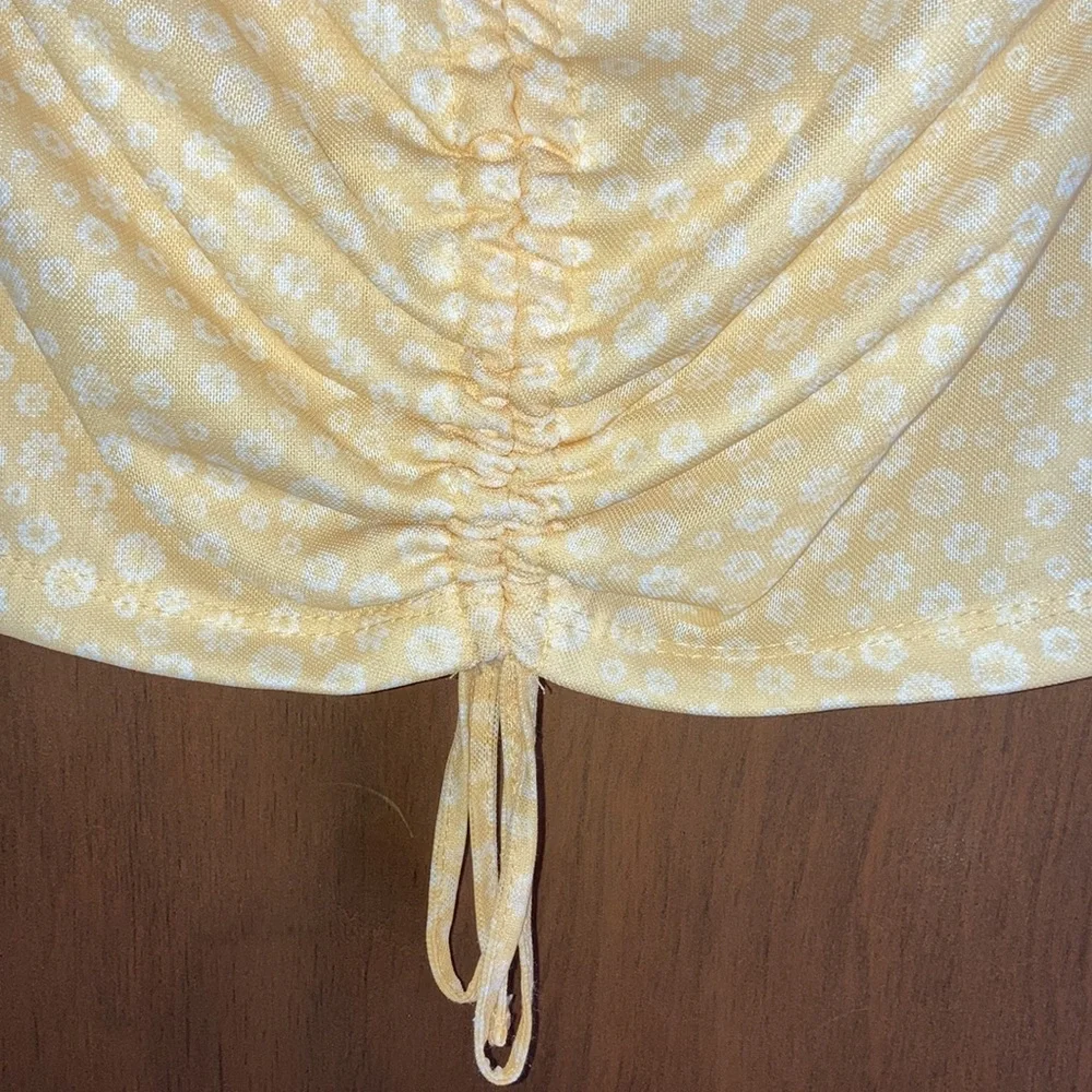 3/$12 Rue21 top Yellow w white floral print cinch front detail boho top casual - Picture 13 of 15